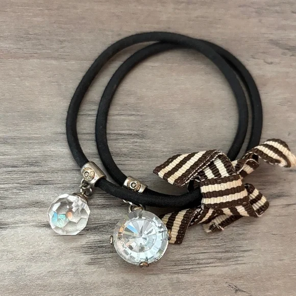 Floral Hair  ties and Barrettes from Henri Bendel leather and suede new Set Of Three Henri Bendel Black/Brown/ Gold Logo Bow Hair  main image 2